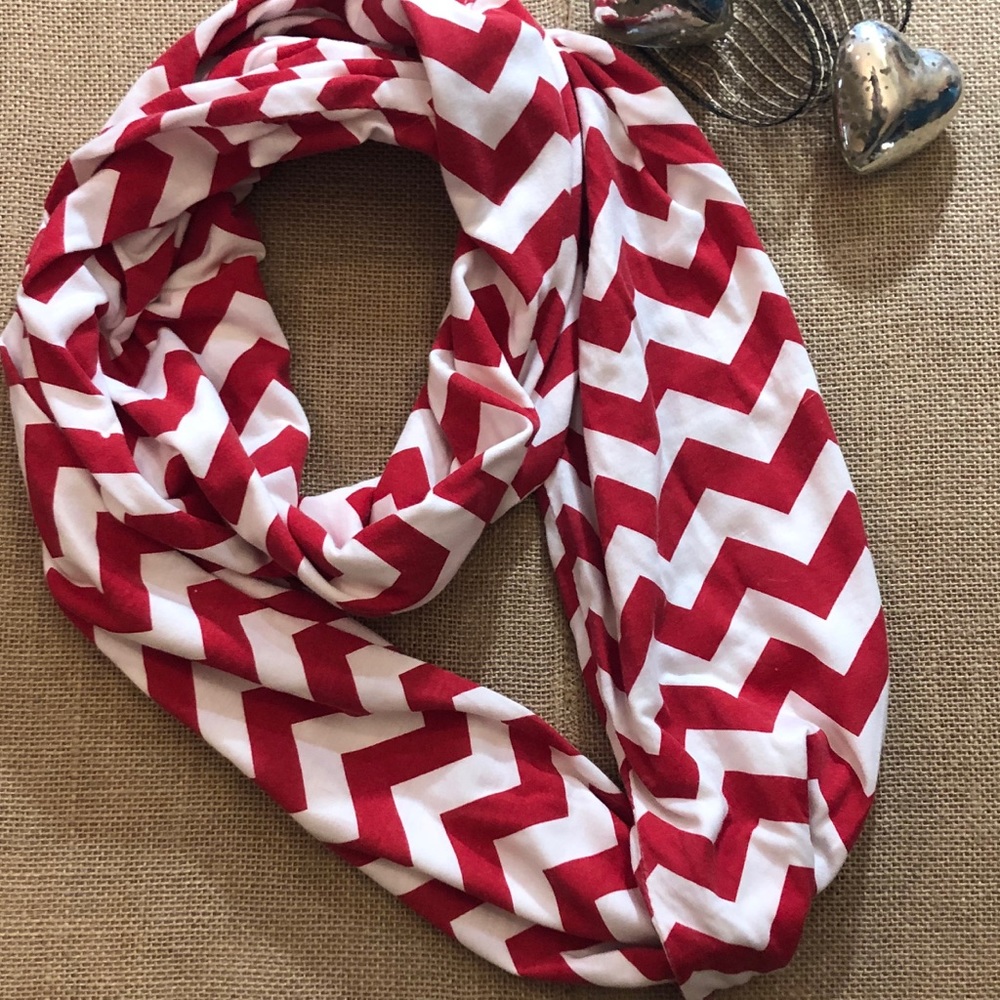 Red and White Stripped Infinity Scarf